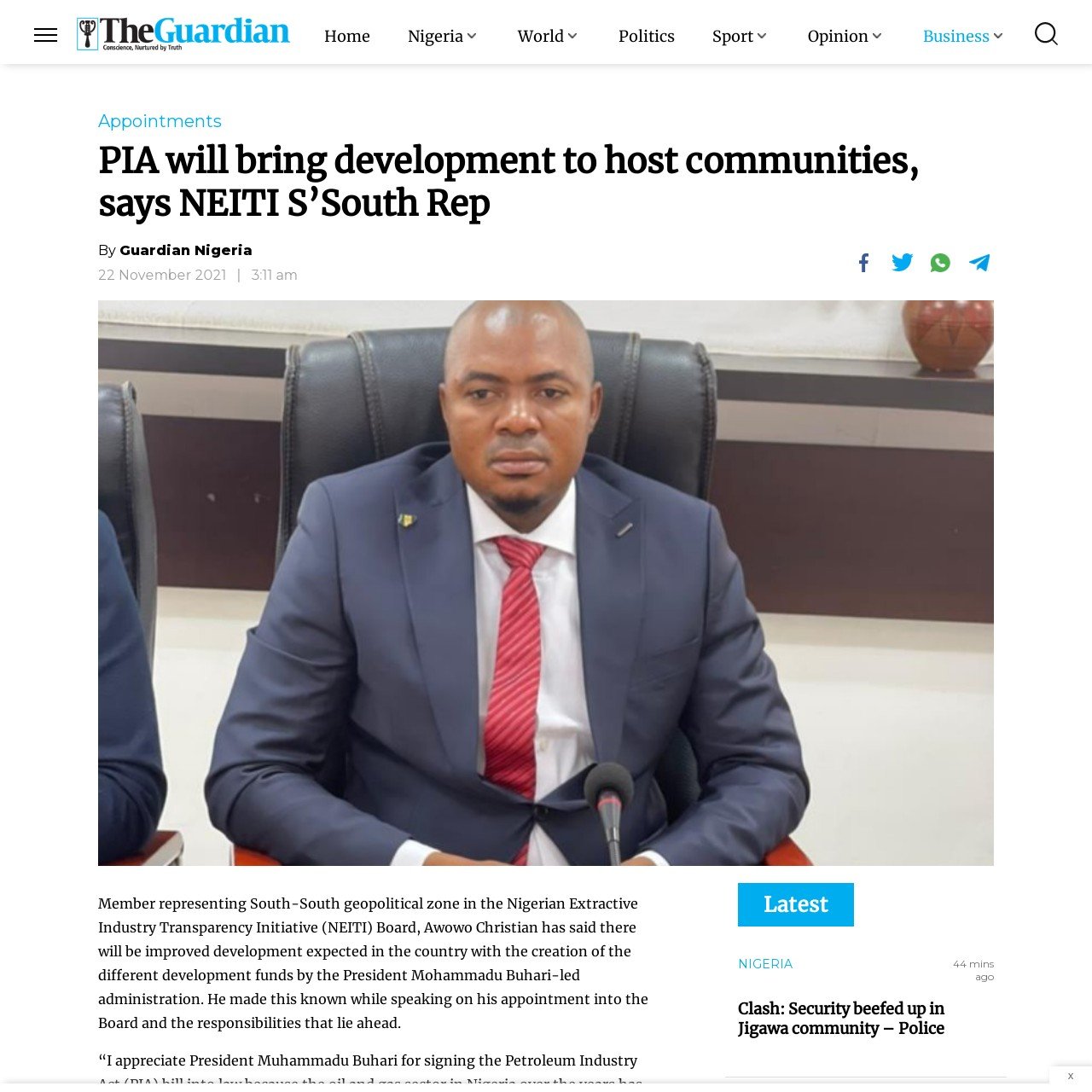 PIA will bring development to host communities, says NEITI S’South Rep The Guardian Nigeria News - Nigeria and World News — Appointments — The Guardian Nigeria News – Nigeria and World News